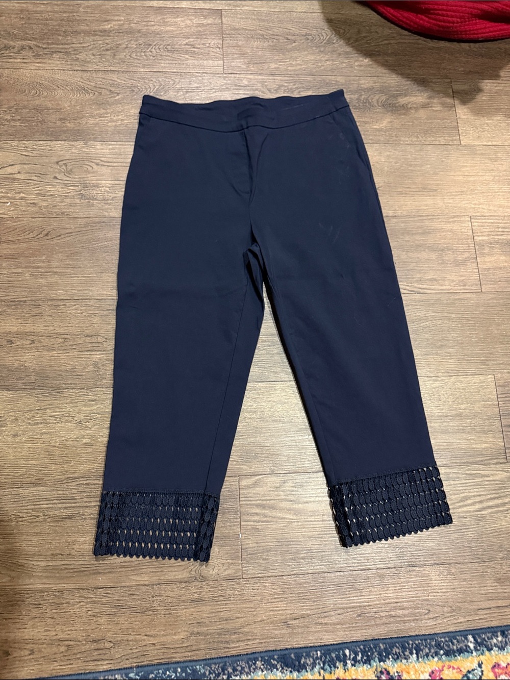 Zac & Rachel Navy Capri Pants with Crochet Trim
